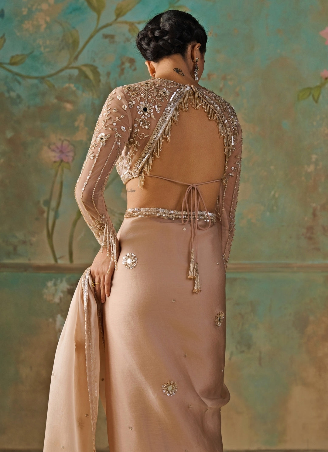 Blush Gold Satin Organza Saree