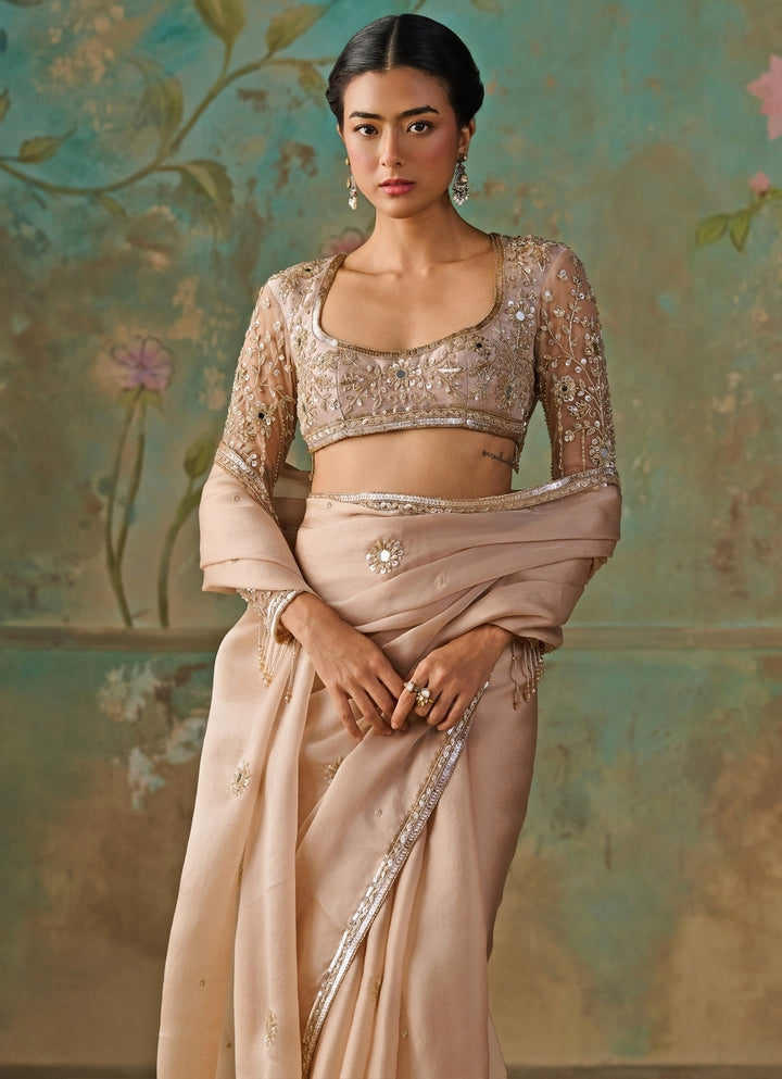 Blush Gold Satin Organza Saree