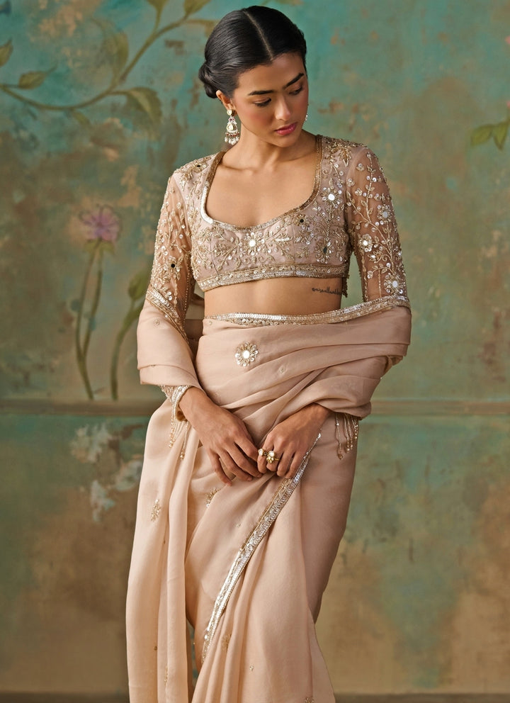 Blush Gold Satin Organza Saree