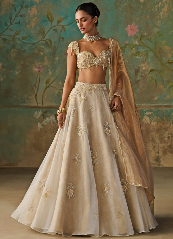 Ivory Silk Organza Lehenga Set