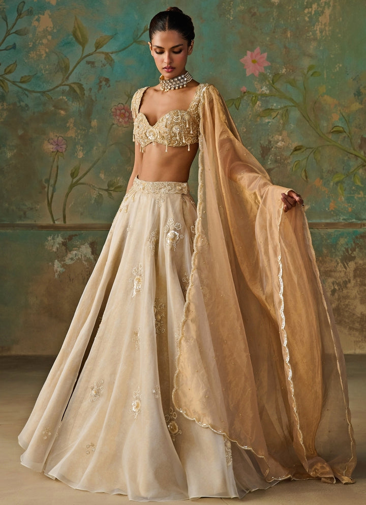 Ivory Silk Organza Lehenga Set