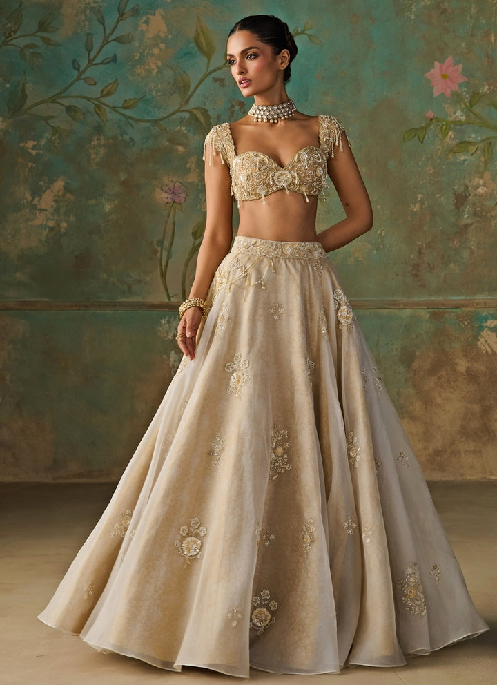 Ivory Silk Organza Lehenga Set