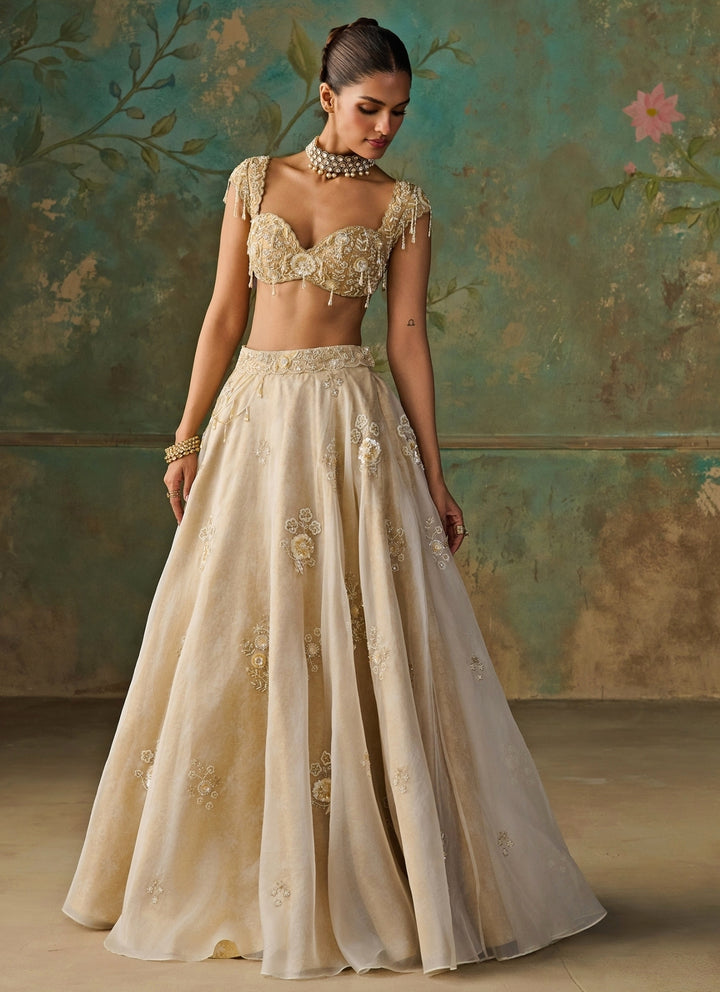 Ivory Silk Organza Lehenga Set