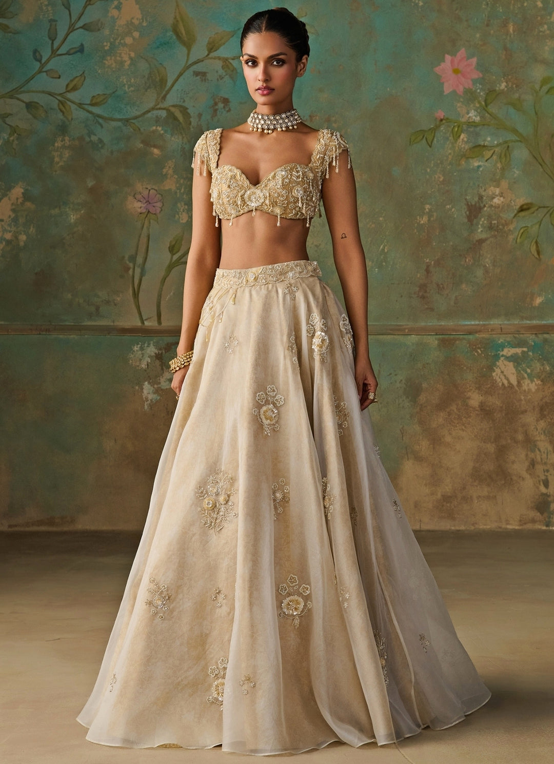 Ivory Silk Organza Lehenga Set