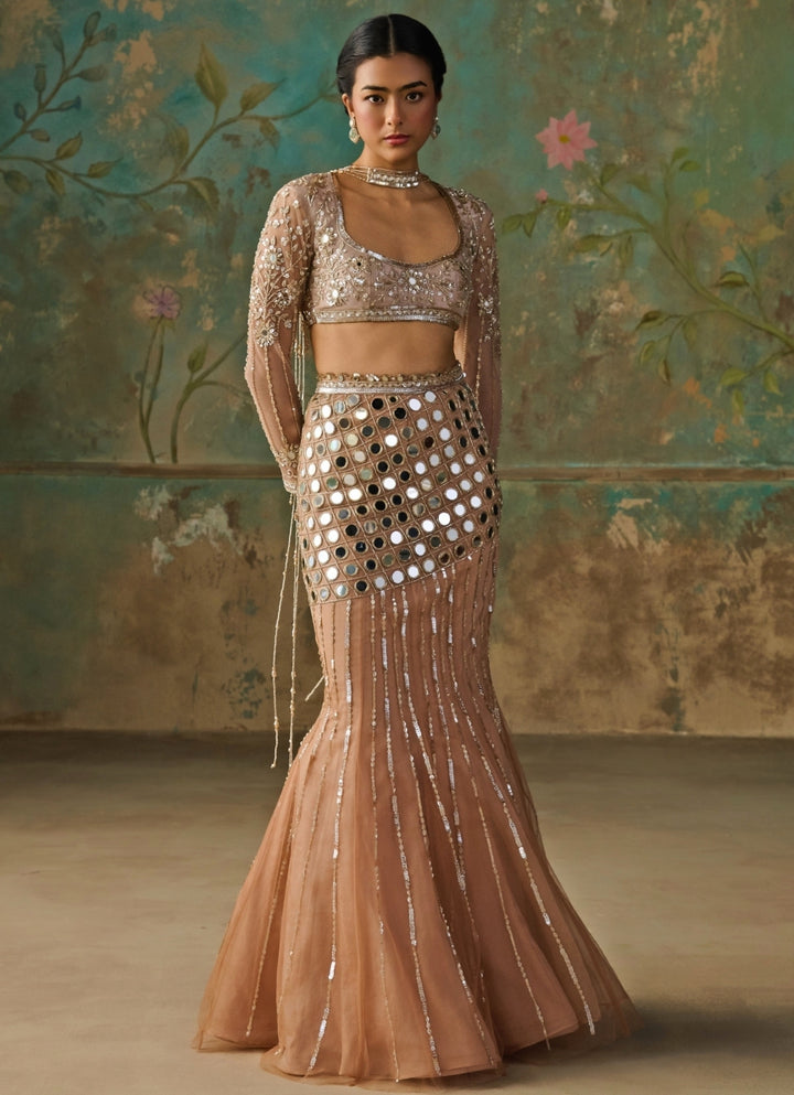 Blush Gold Soft Net Mermaid Lehenga Set