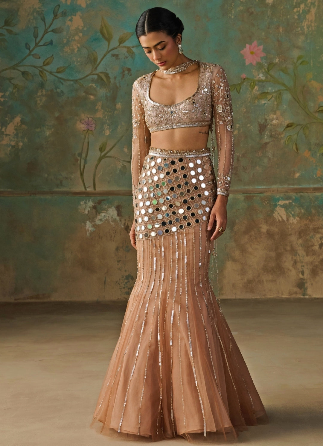 Blush Gold Soft Net Mermaid Lehenga Set