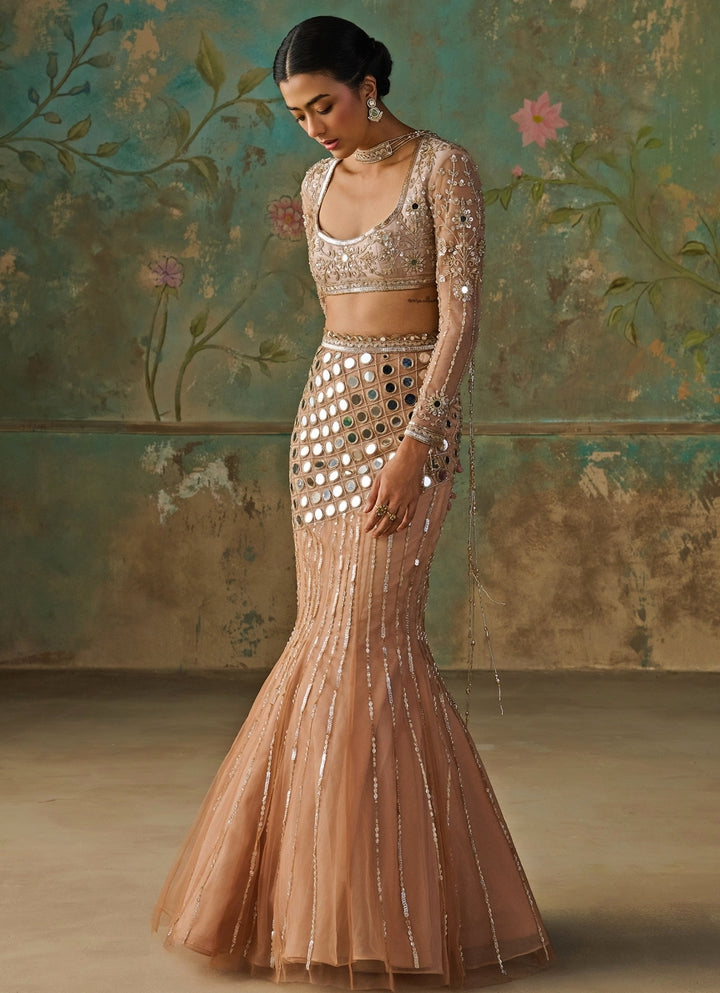 Blush Gold Soft Net Mermaid Lehenga Set