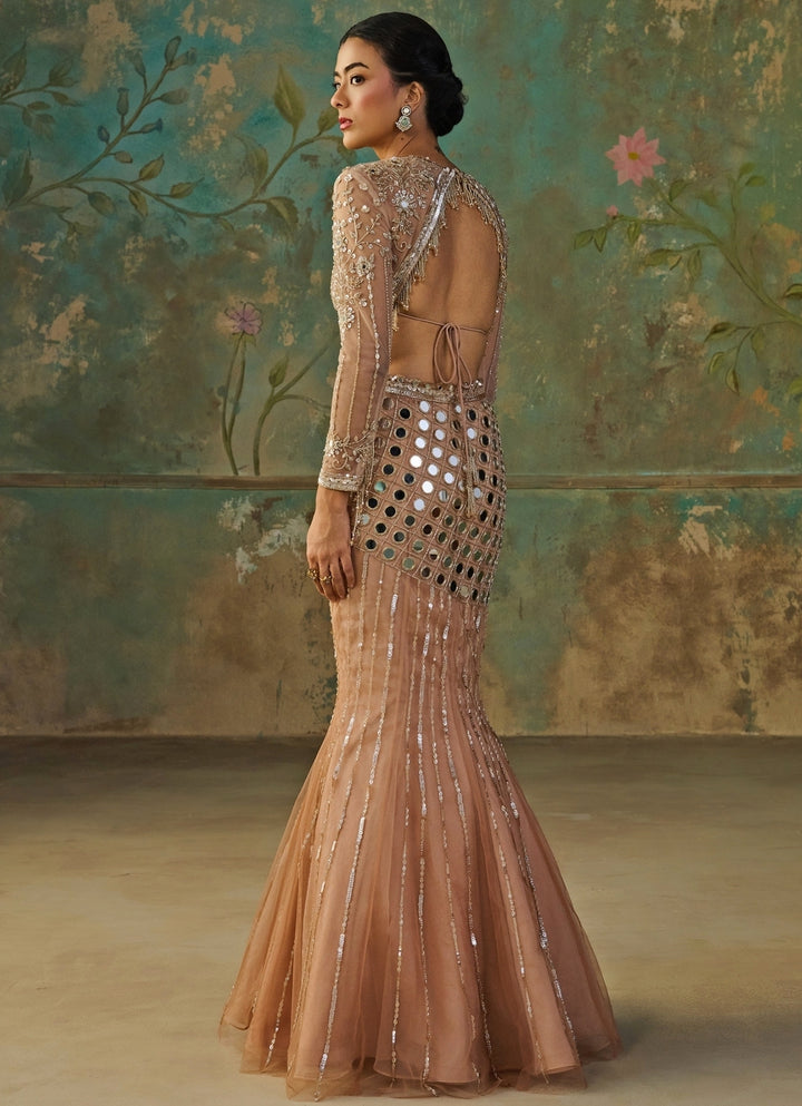 Blush Gold Soft Net Mermaid Lehenga Set