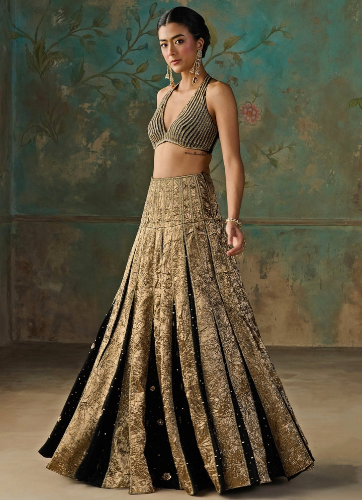 Black And Copper Crepe Lehenga Set