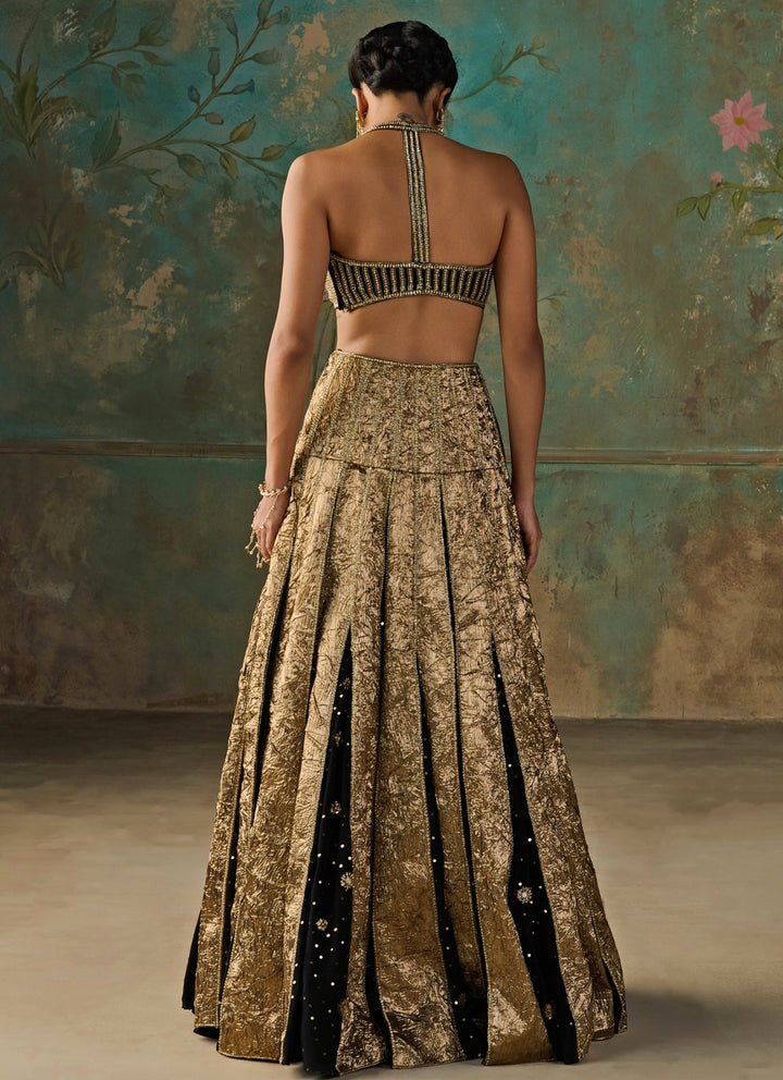 Black And Copper Crepe Lehenga Set