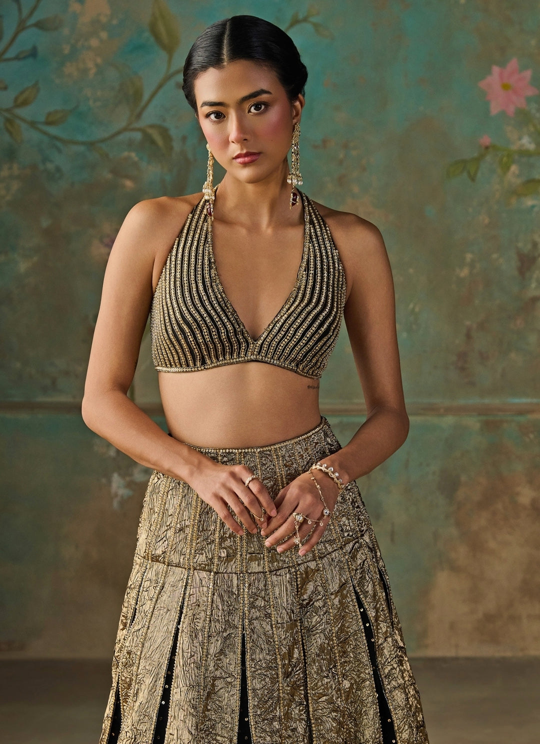 Black And Copper Crepe Lehenga Set