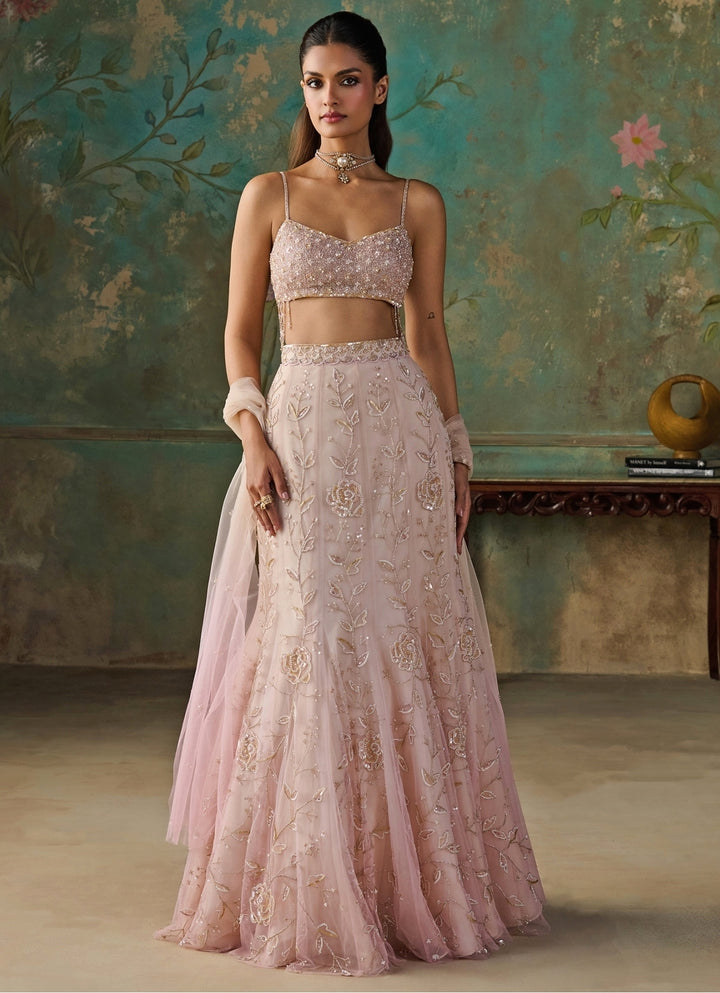 Blush Pink Soft Net Mermaid Lehenga Set