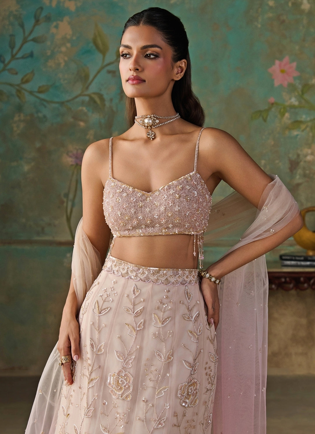 Blush Pink Soft Net Mermaid Lehenga Set