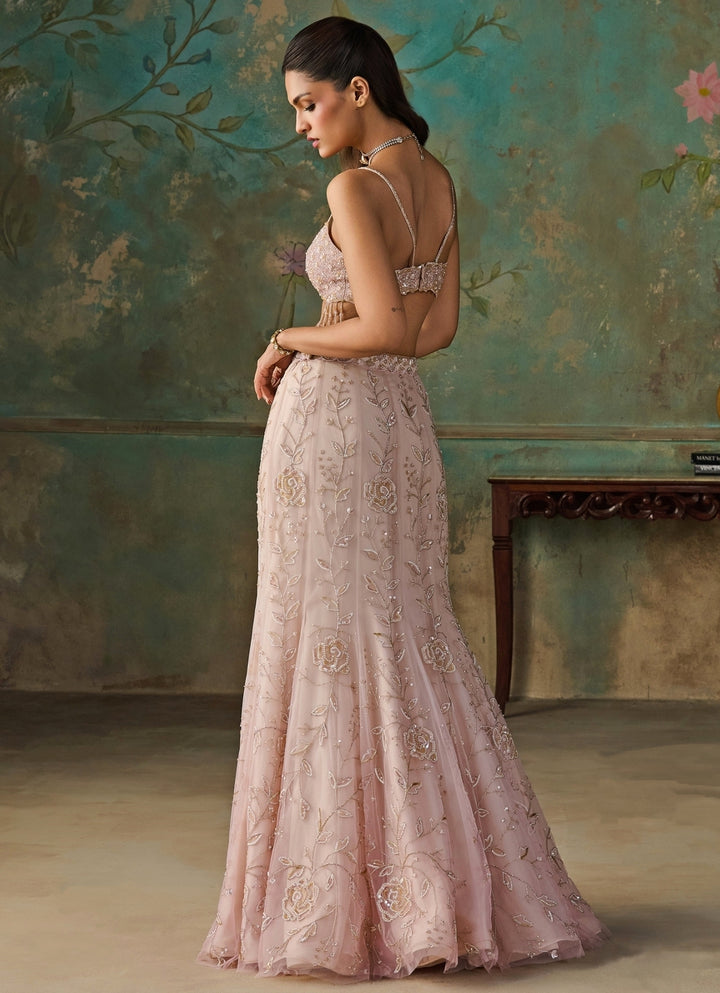 Blush Pink Soft Net Mermaid Lehenga Set