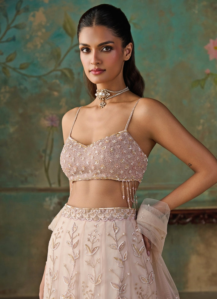 Blush Pink Soft Net Mermaid Lehenga Set