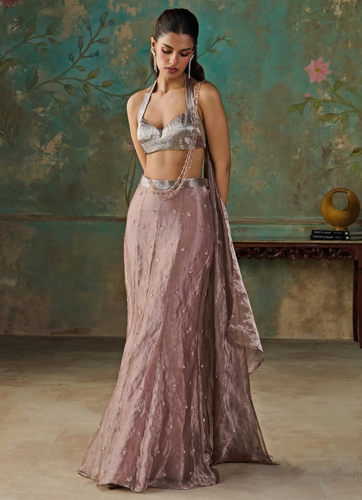 Dusty Lavender Silk Tissue Pre-Draped Saree
