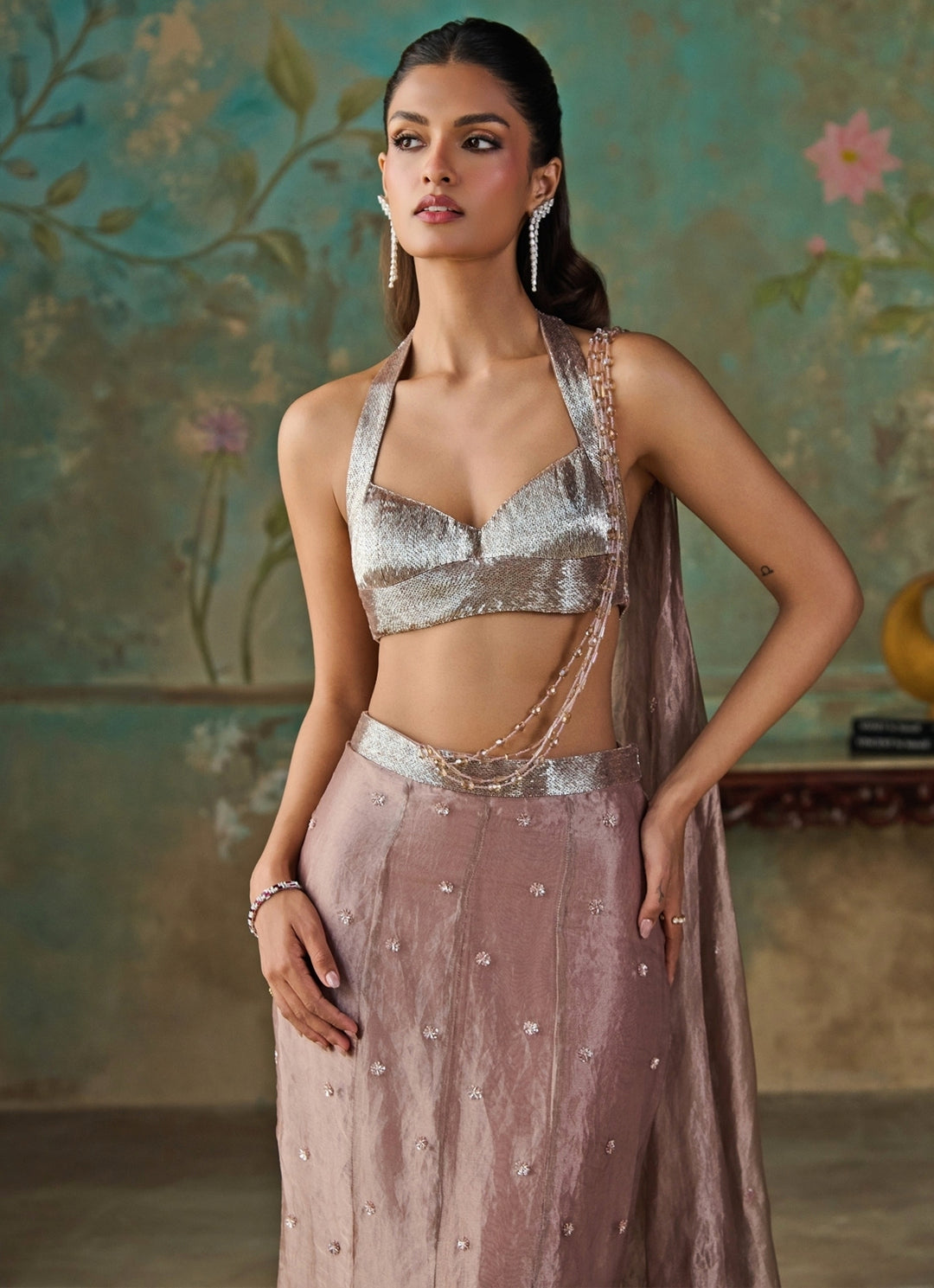 Dusty Lavender Silk Tissue Pre-Draped Saree