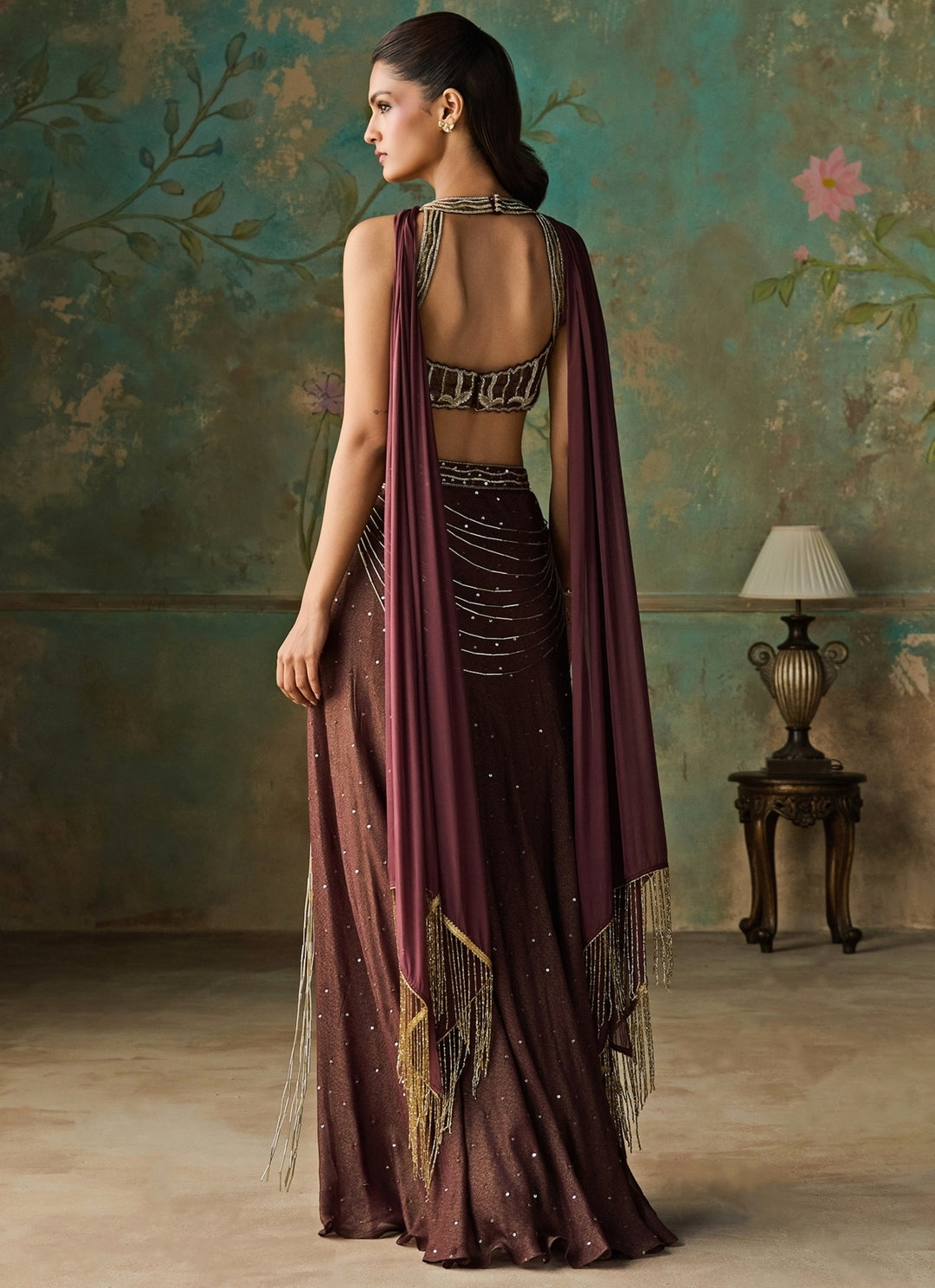 Wine Foil Georgette Skirt Set