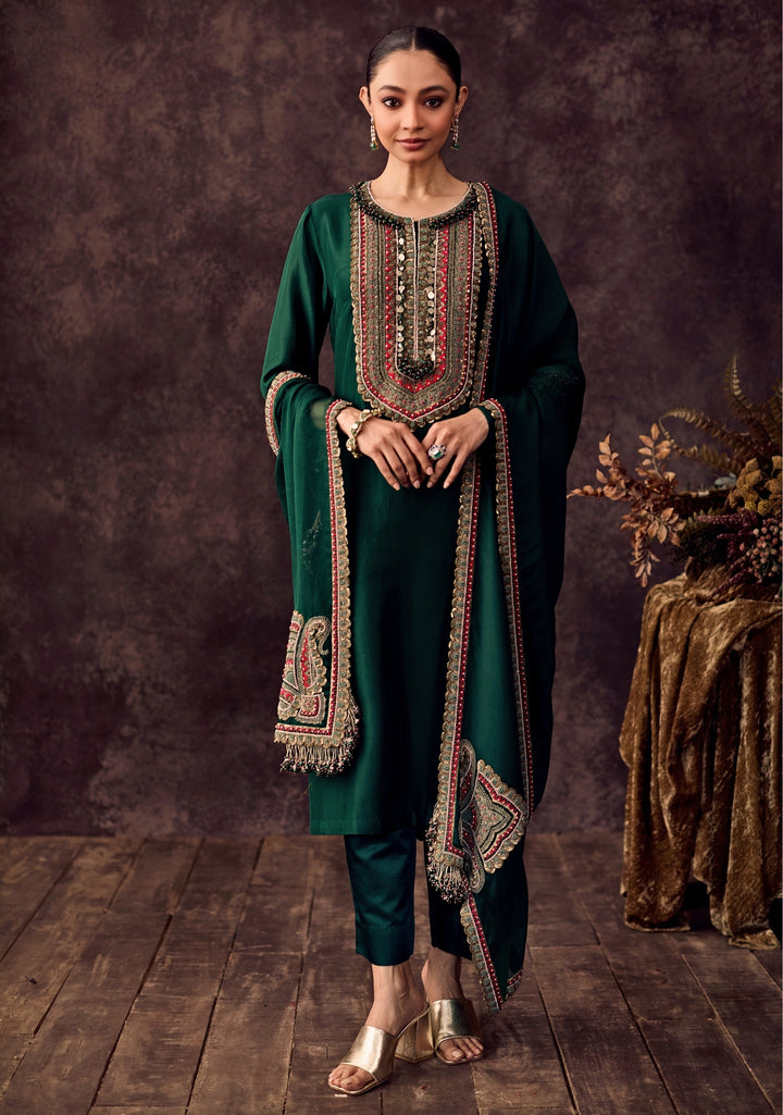 Emerald Green Silk Kurta Pants Set
