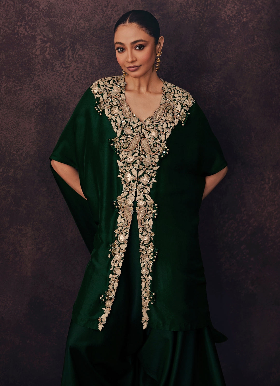 Emerald Green Silk Kaftan Pants Set