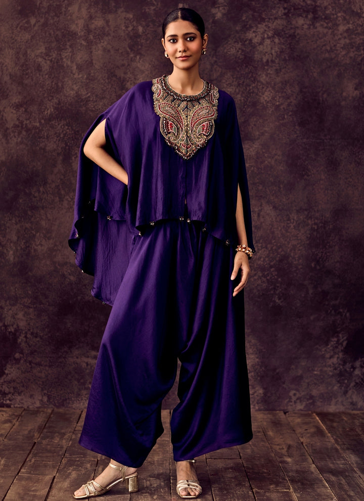 Purple Chanderi Kaftan Pants Set
