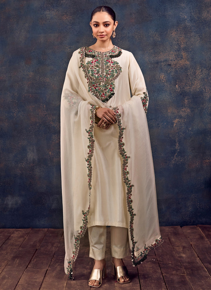 Ivory Silk Kurta Pants Set