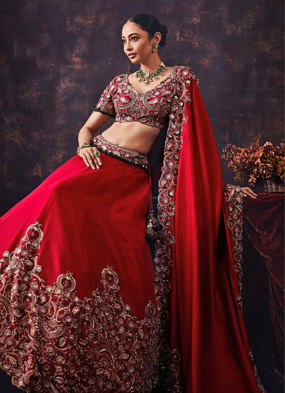 Red Embroidered Silk Bridal Lehenga Set