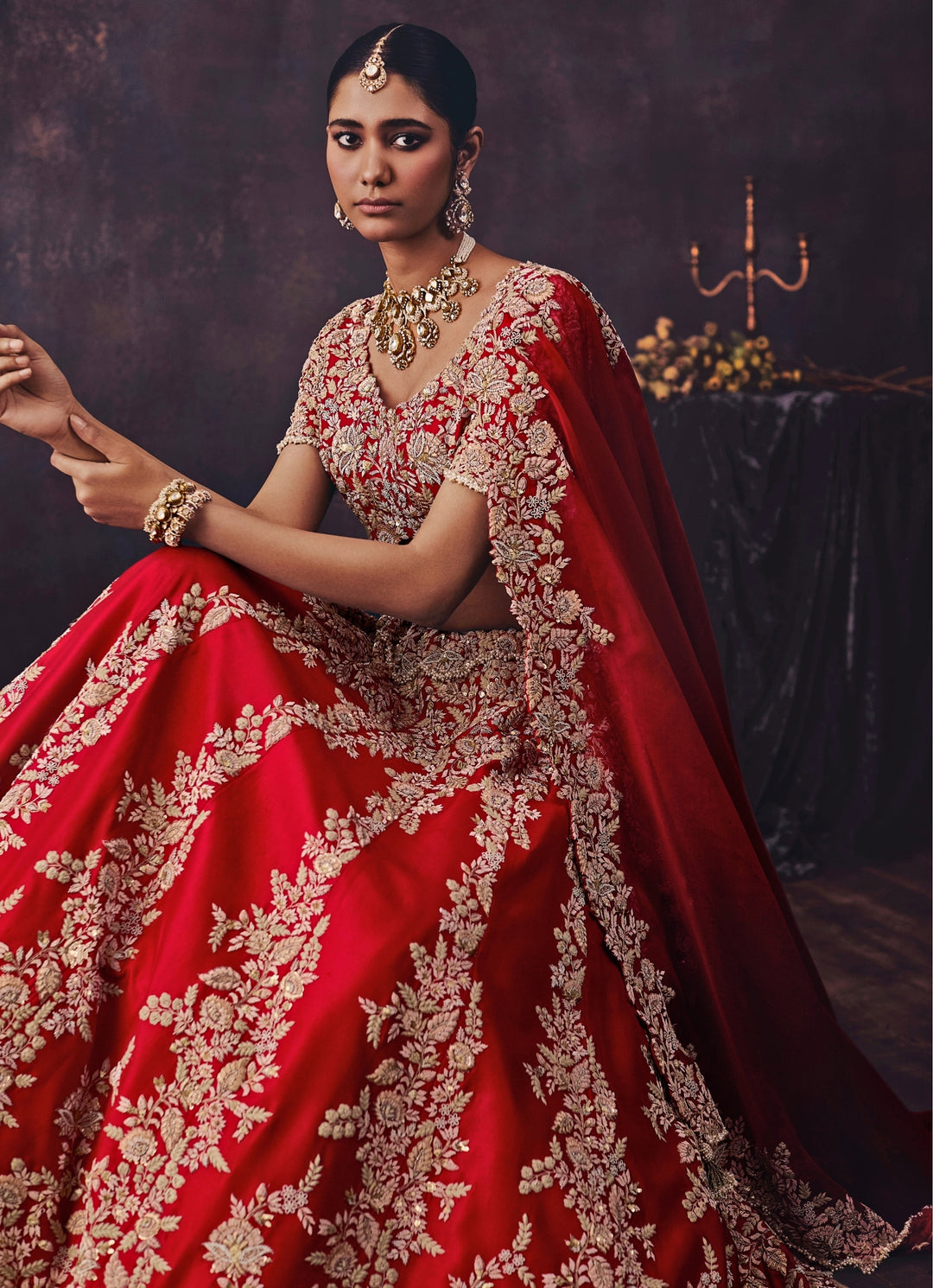 Red Silk Embroidered Bridal Lehenga Set