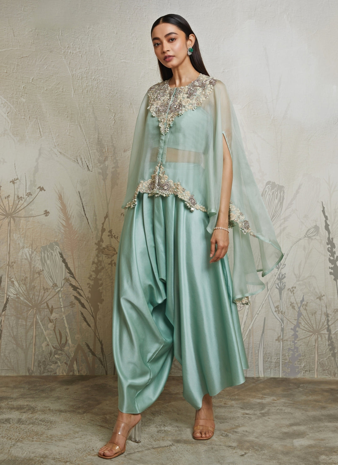 Blue Organza Kaftan Pants Set