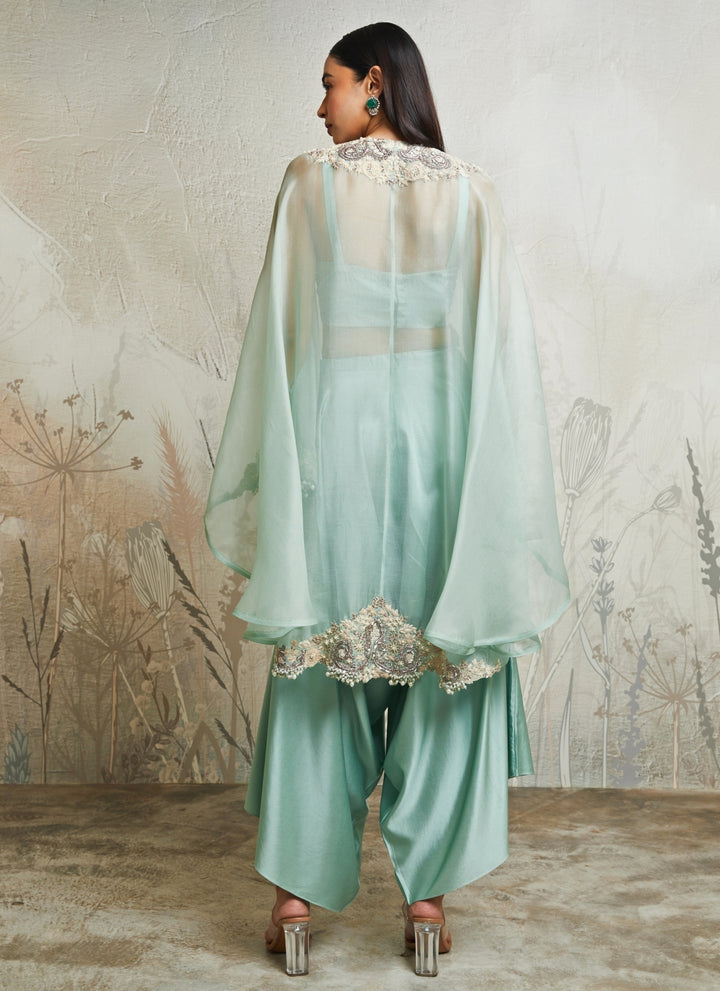 Blue Organza Kaftan Pants Set