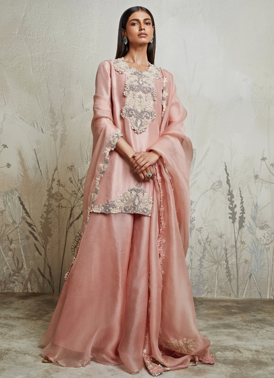 Pastel Pink Silk Kurta Sharara Set