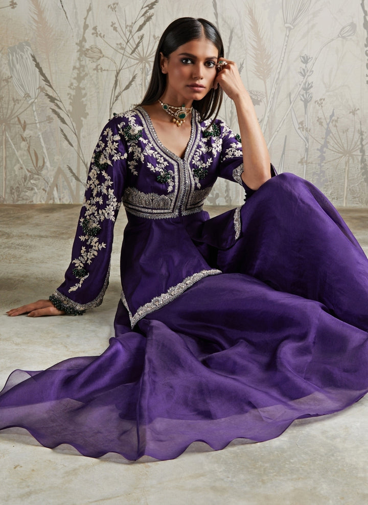 Purple Silk Peplum Kurta Sharara Set