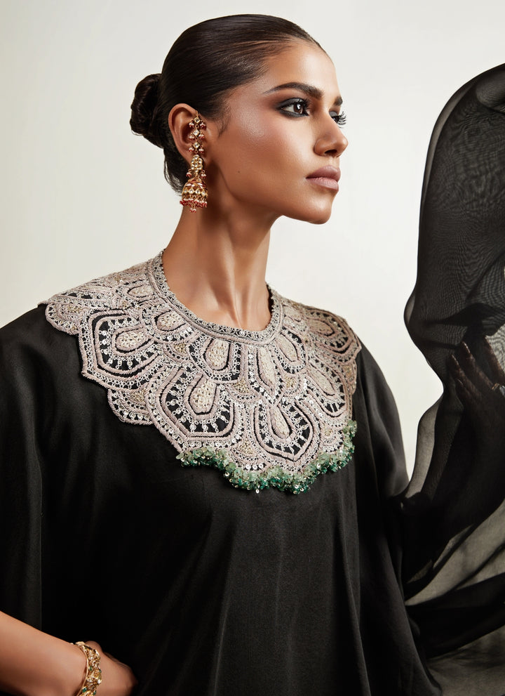 Black Satin Skirt With Kaftan