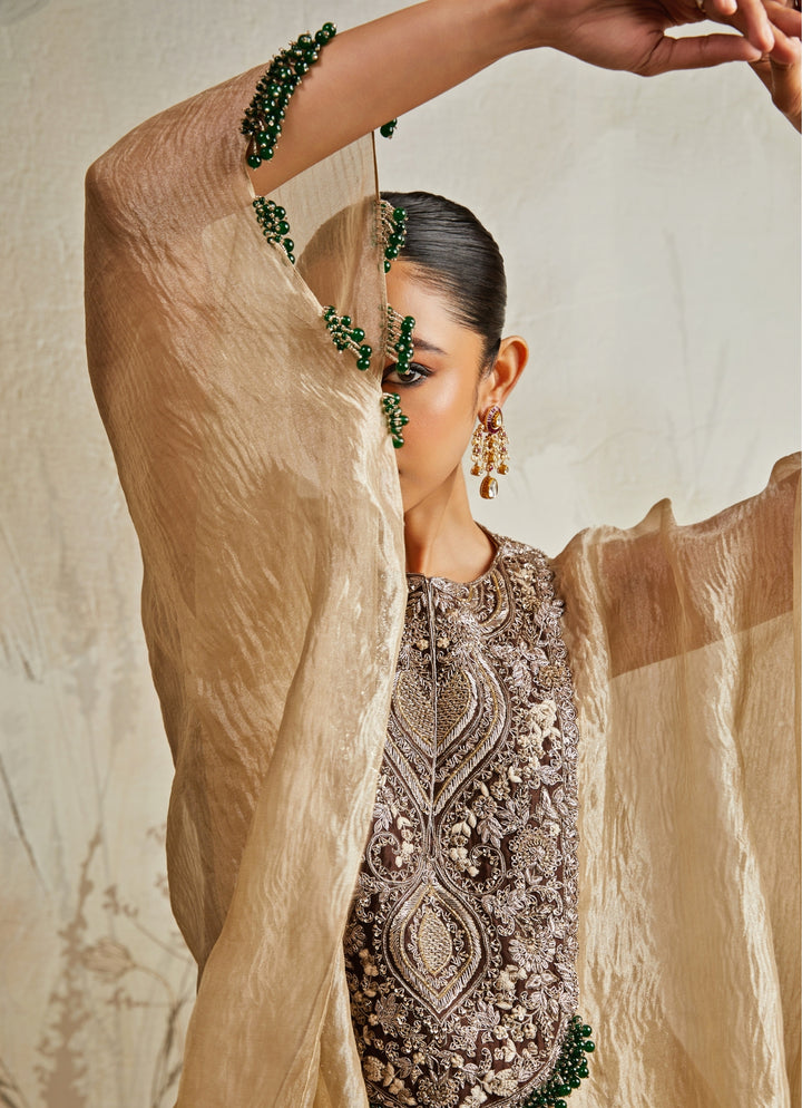 Champagne Crushed Tissue Kaftan Pants Set