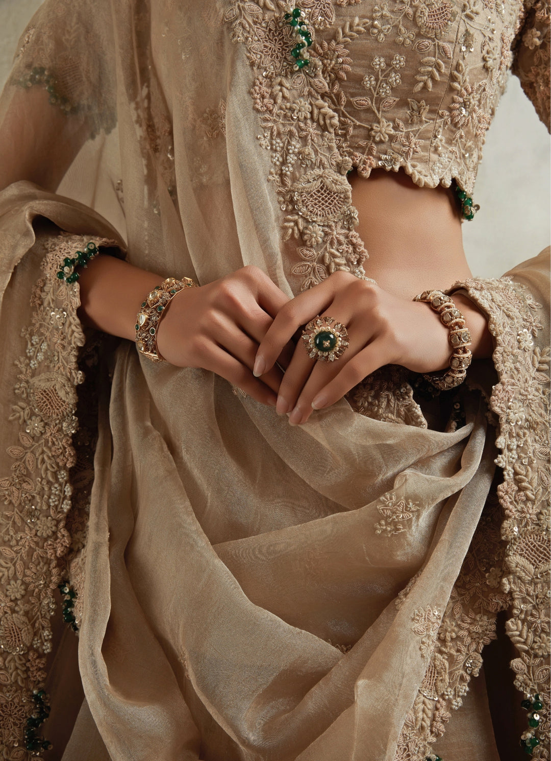 Gold Embroidered Tissue Lehenga Set