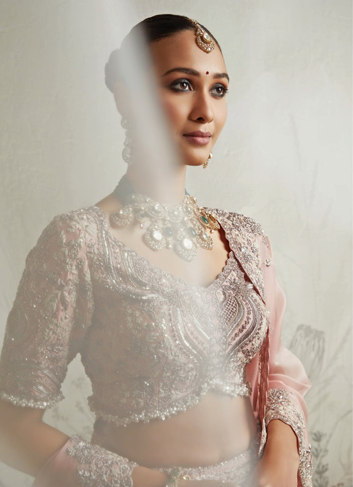 Blush Pink Organza Lehenga Set