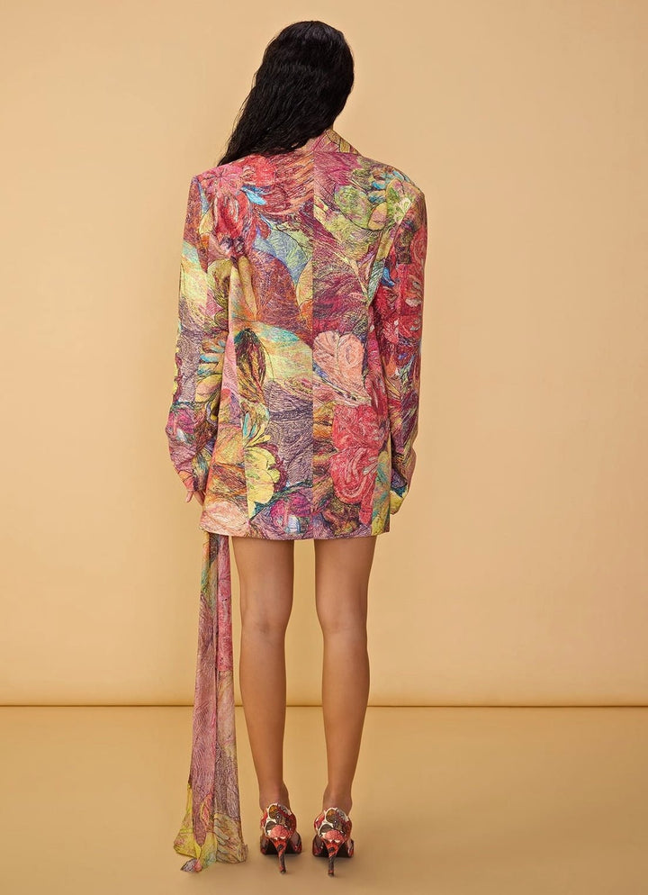 Abstract Floral Print Skirt Set With Blazer Saaksha & Kinni - Fabilicious Fashion