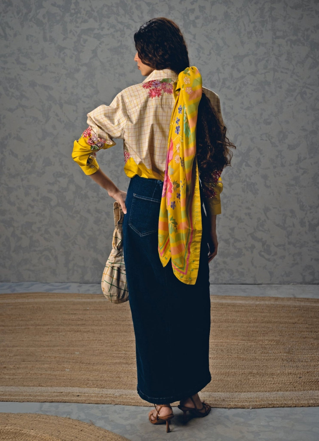 Abstract Floral Satin Checked Shirt Paulmi and Harsh X Ease - Fabilicious Fashion