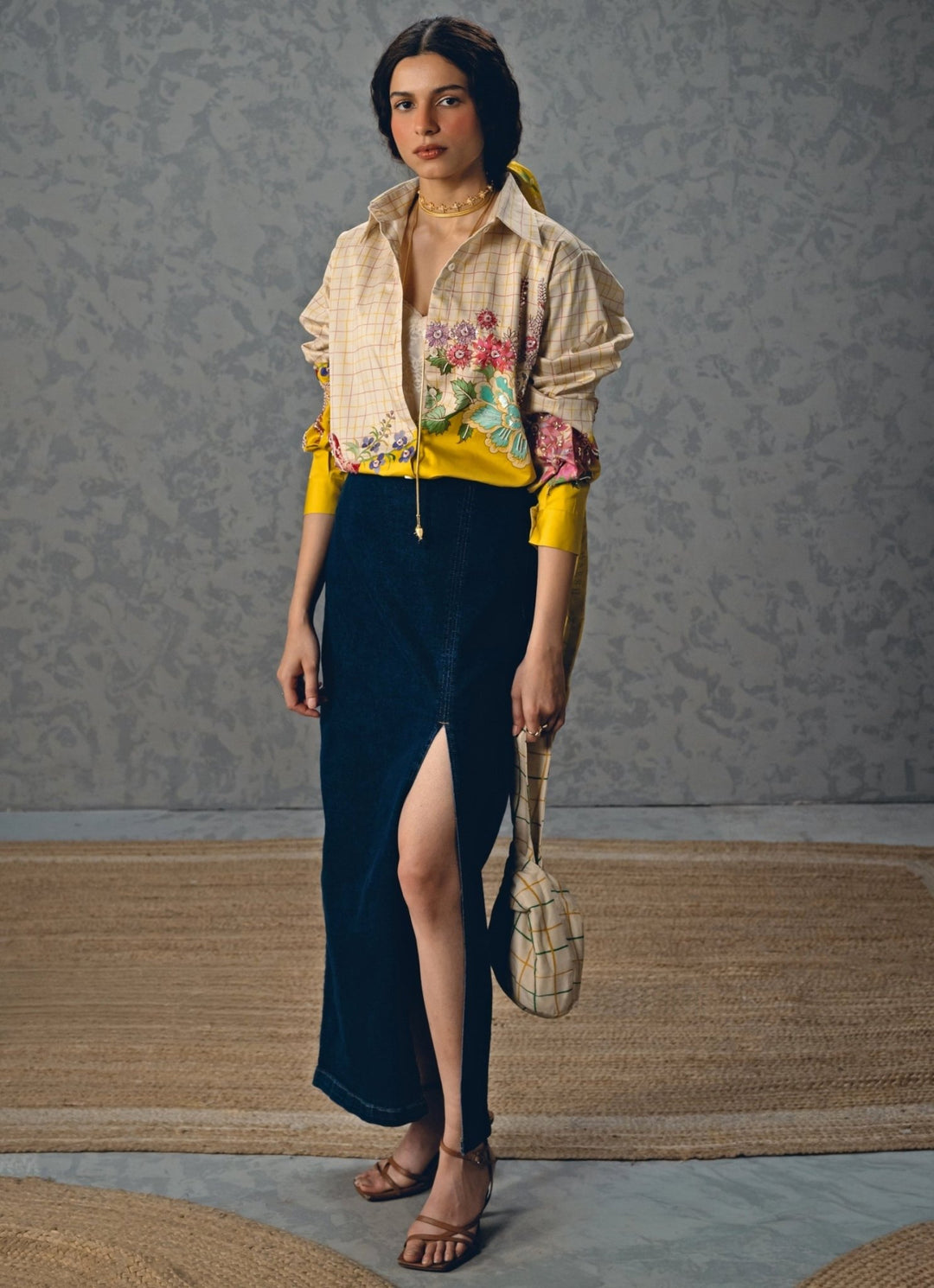 Abstract Floral Satin Checked Shirt Paulmi and Harsh X Ease - Fabilicious Fashion