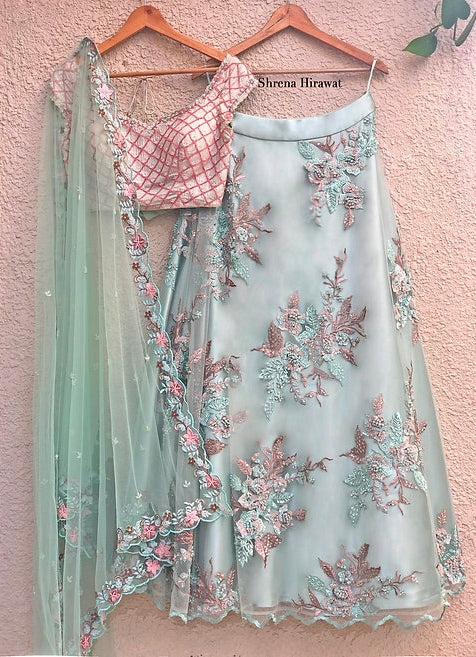 Sage Blue Green Threadwork Lehenga