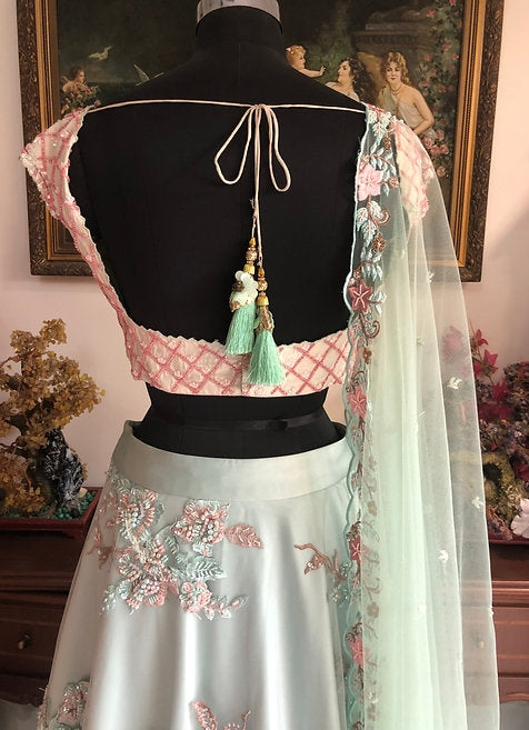 Sage Blue Green Threadwork Lehenga