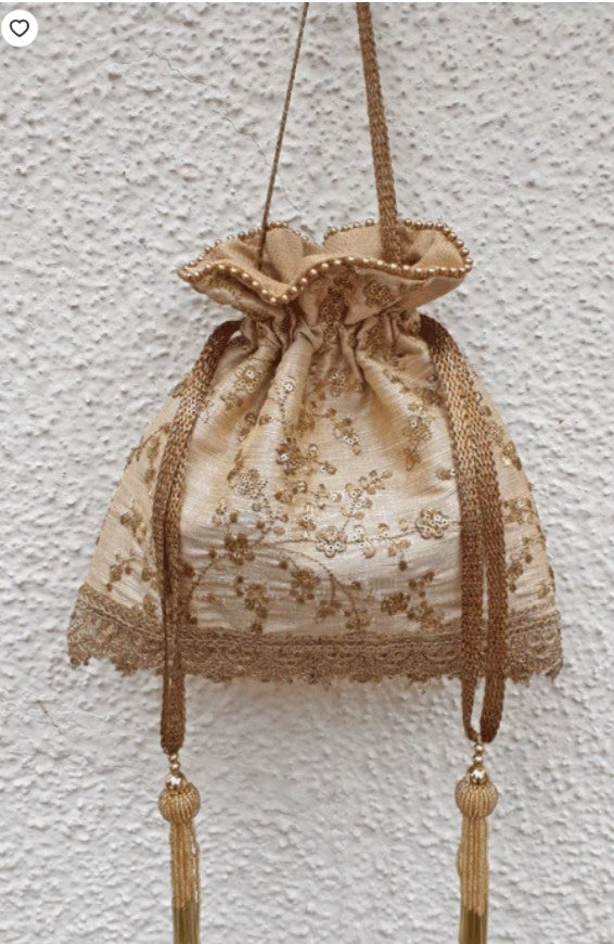 Beige Embroidered Potli