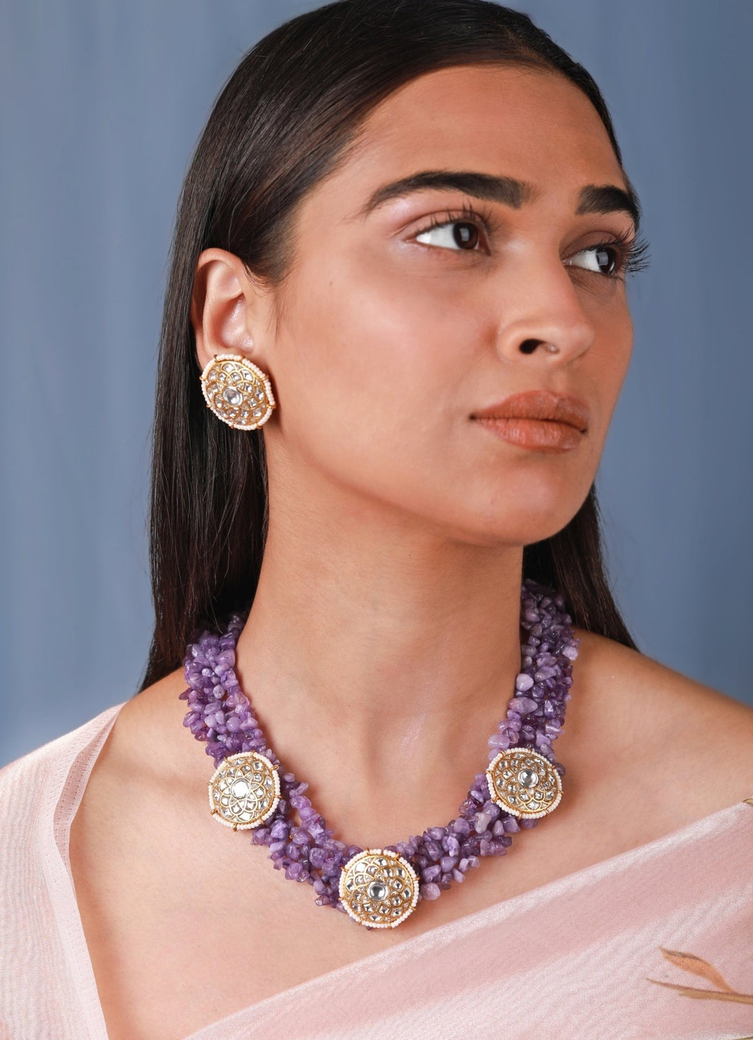 Amethyst Beads Fusion Look Choker Set Riana by Shikha Jindal - Fabilicious Fashion