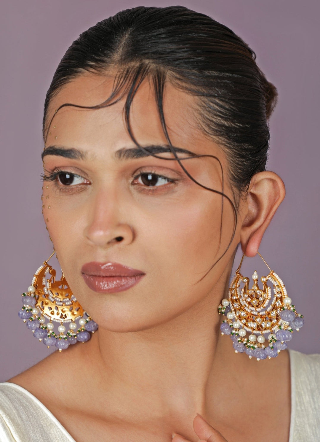 Riana Jewellery Amethyst Matte Gold Chandbaali EaaringsFabilicious Fashion