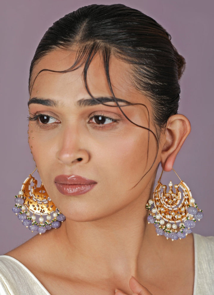 Riana Jewellery Amethyst Matte Gold Chandbaali EaaringsFabilicious Fashion