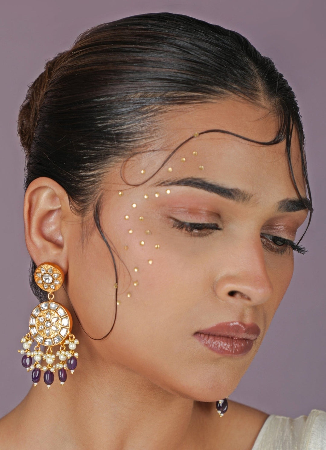 Riana Jewellery Amethyst Matte Gold Drop EarringsFabilicious Fashion