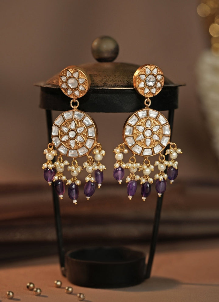 Riana Jewellery Amethyst Matte Gold Drop EarringsFabilicious Fashion