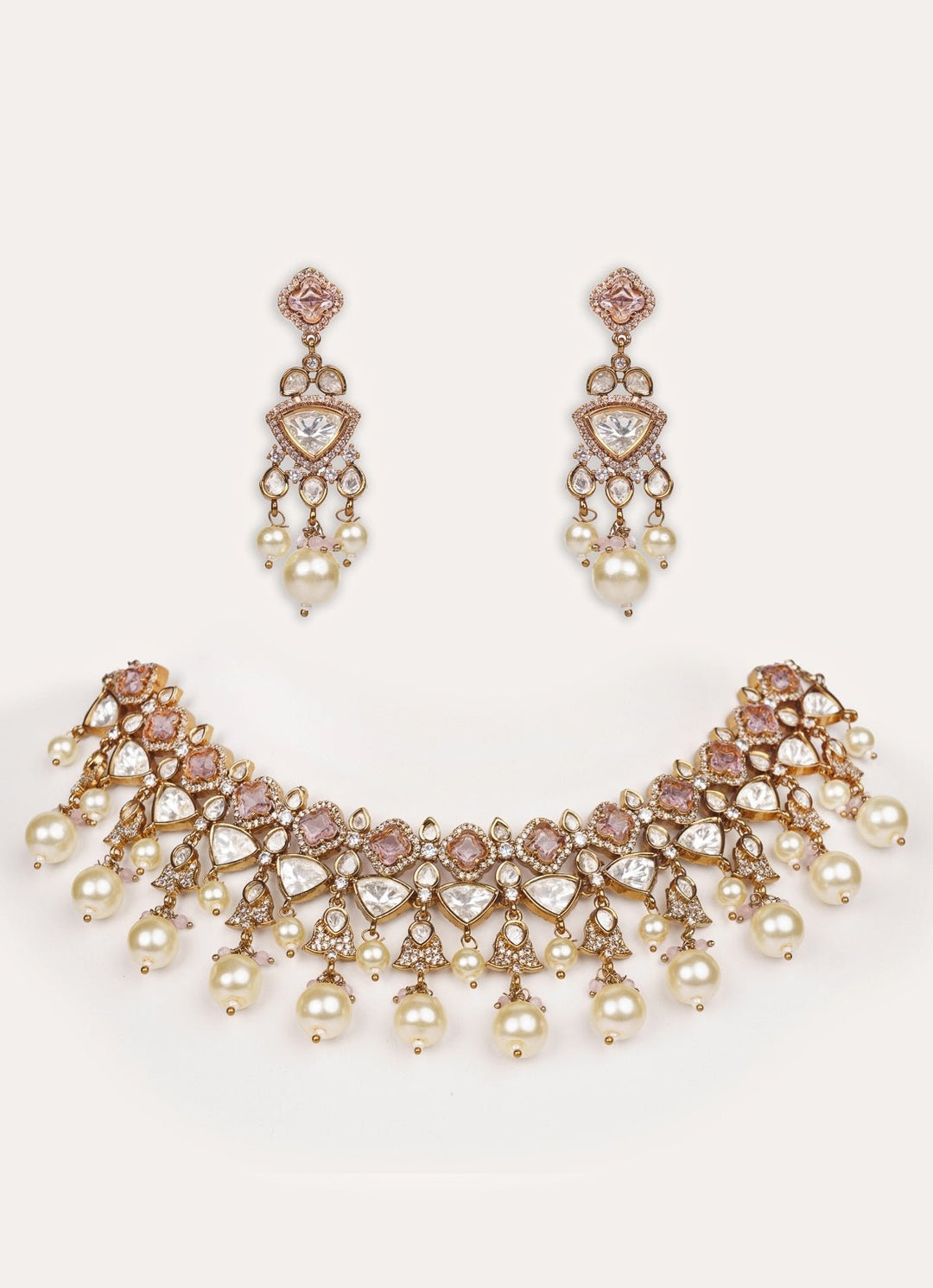 Antique Gold And Lilac Polki Two Tone Necklace Set Zevar by Geeta - Fabilicious Fashion