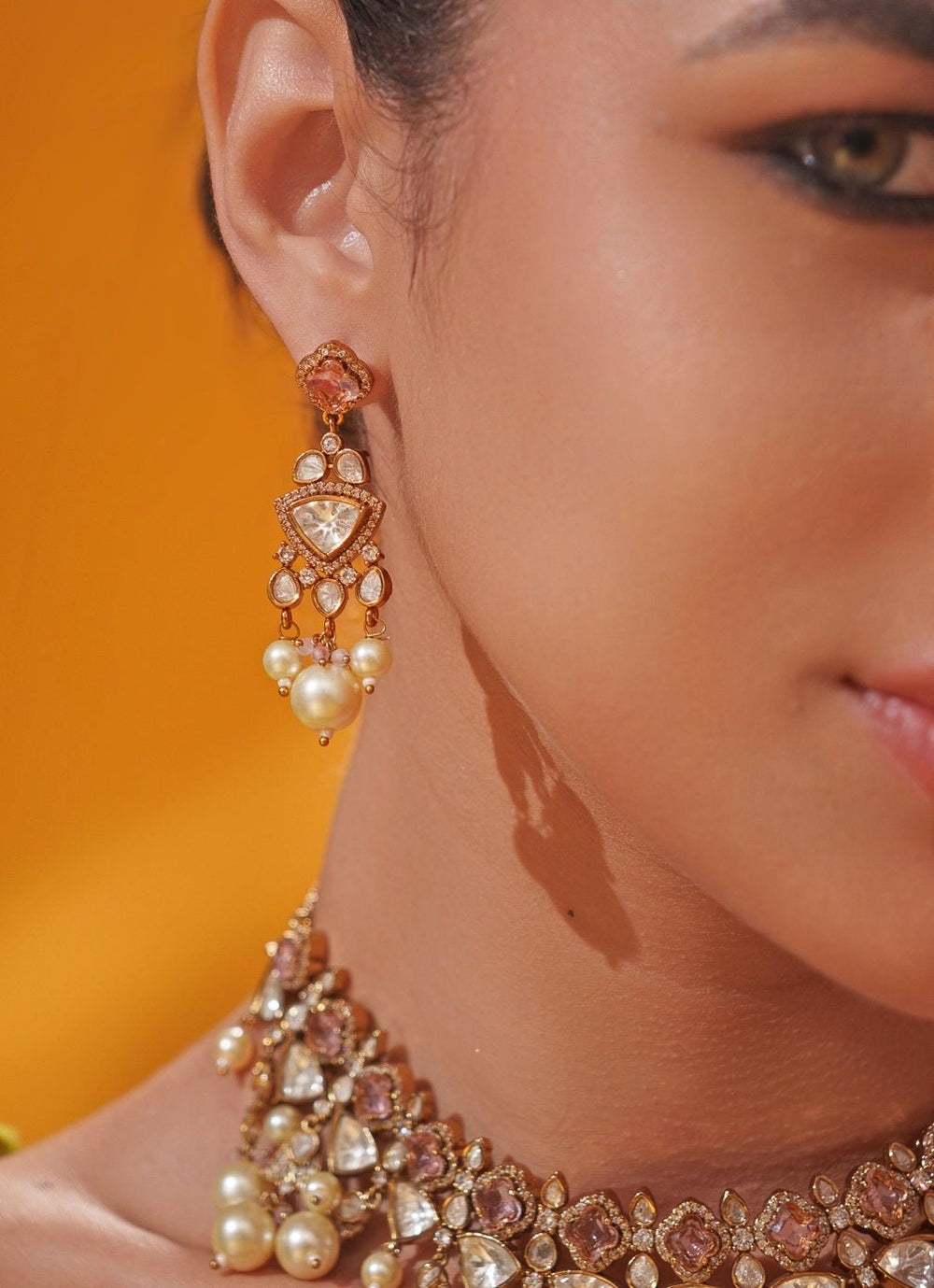 Antique Gold And Lilac Polki Two Tone Necklace Set Zevar by Geeta - Fabilicious Fashion