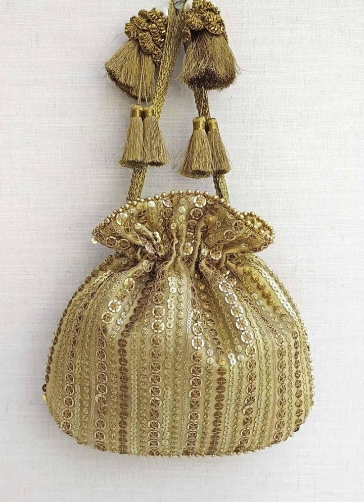 Antique Gold Embroidered Potli AMYRA - Fabilicious Fashion